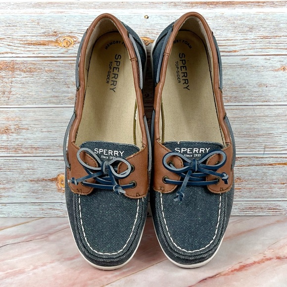 Sperry Firefish Top-Sider Blue Glitter Canvas with Tan Leather trim - Picture 7 of 9